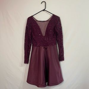 Maroon Long Sleeve Hoco/Prom Dress